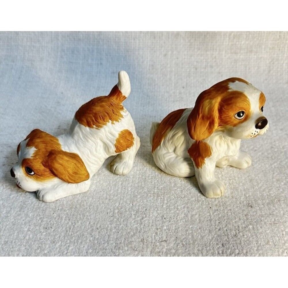 VTG Homco 1980’s Pair Of Ceramic White And Brown King Charles Spaniel Figurines - Picture 2 of 6